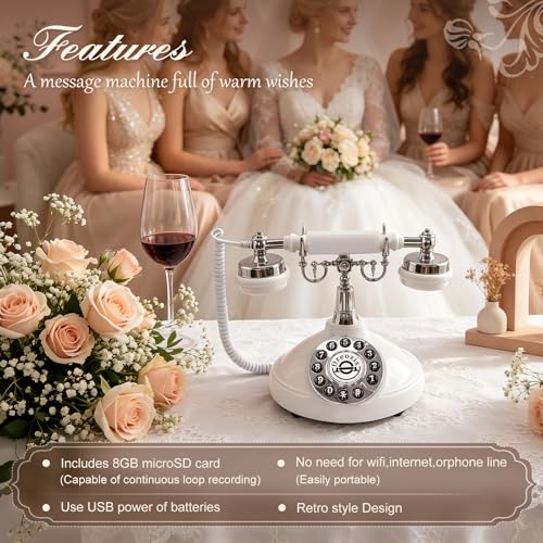 Audio Guest Book Wedding Phone Ivory White Retro Voice Recorder with Greeting