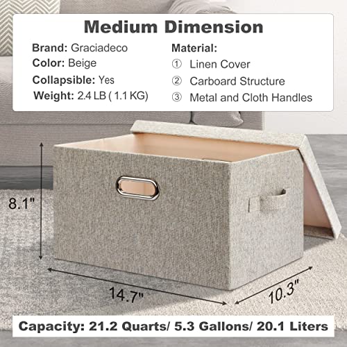 Beige Storage Bins with Lids - 5 Pack Fabric Closet Organizer Cubes