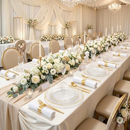Clear Disposable Plates with Gold Rim - Heavy Duty Party Plates, Hammered Design, 60 Pieces - Variation: Clear Gold