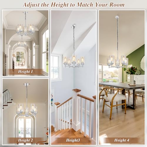 Sucolite 19.8-inch Brushed Nickel 5-Light Chandelier for Dining Room - Modern Farmhouse Pendant Lighting