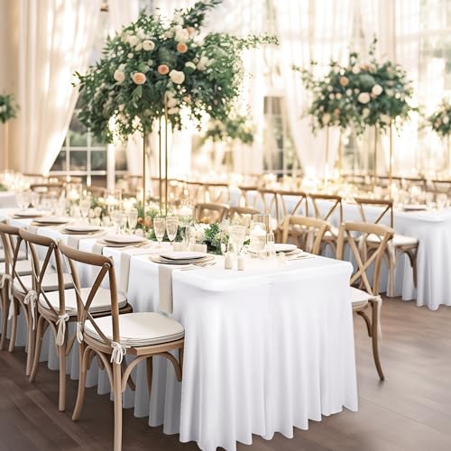 6 Pack White Spandex Fitted Tablecloths for 6ft Rectangle Tables - Wrinkle-Free Party & Event Cover (Variation: 6FT-6 Pack / White)