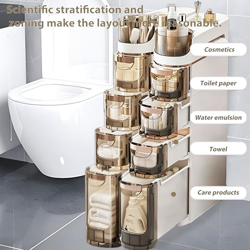 Slim 4-Tier Bathroom Storage Cabinet - Movable Narrow White Organizer