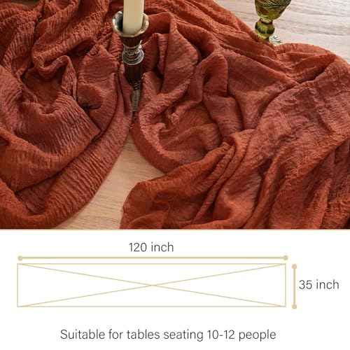 1Pcs Cheesecloth Fall Thanksgiving Table Runner Terracotta 10FT Boho Gauze Cheese Cloth Table Runners 120 Inches Long Rustic Sheer for Centerpiece Home Party Christmas Wedding Baby Shower Spring Decor