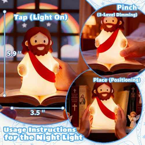 Jesus Night Light Rechargeable Bedside Night Light Dimmable Silicone LED Light Ideal for Religious Gatherings, Gifts for Sunday School, Baptism Presents, Easter Egg Decorations (red)