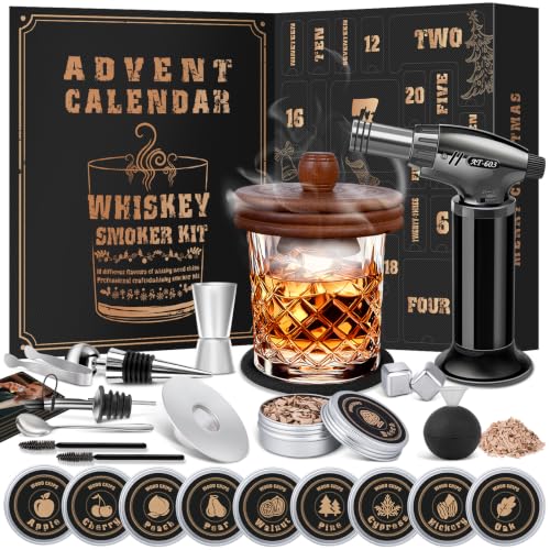 Black Whiskey Advent Calendar 2026 with Smoker Kit for Men, 24-Day Holiday Gift