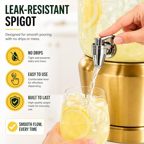 Gold Stainless Steel Drink Dispenser with Ice Chambers, 1.5 Gallons
