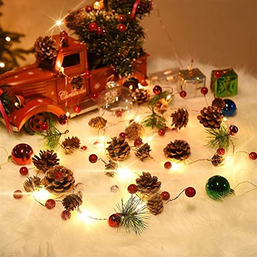Rocinha 7.2 Ft Battery-Operated Christmas Garland with Lights, Pinecones & Berries