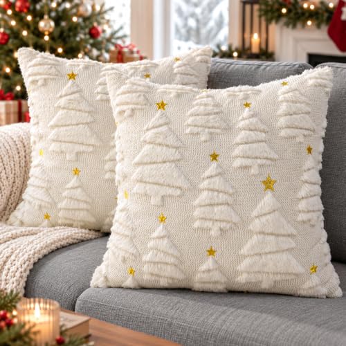 Aryala Cream Christmas Tree Pillow Covers 20x20 Set of 2 - Holiday Decor