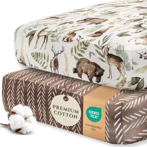 Wildlife Baby Crib Sheets 2-Pack - Soft Cotton Blend Fitted Bedding for Boys