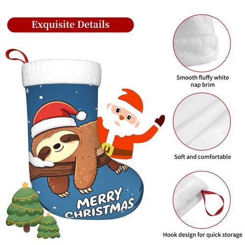 Sleep Sloth Christmas Stocking 17.7-Inch Fireplace Hanging Decor for Holiday Family Gift