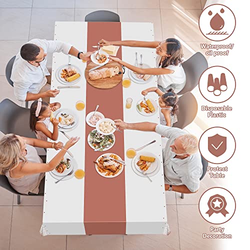 OHOME 4 Pack Disposable Plastic Table Cloths,White and Rose Gold Rectangle Table Covers for Birthday Valentines Decor Pink Sweet 16 Party Decorations - Baby Shower Decorations for Girl 54" x 108"