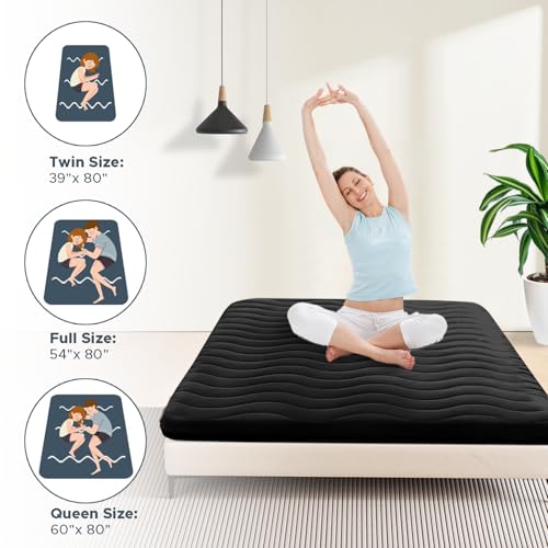 SCHNAUZER HOME Japanese Queen Floor Mattress 3.5" Thick Black Futon