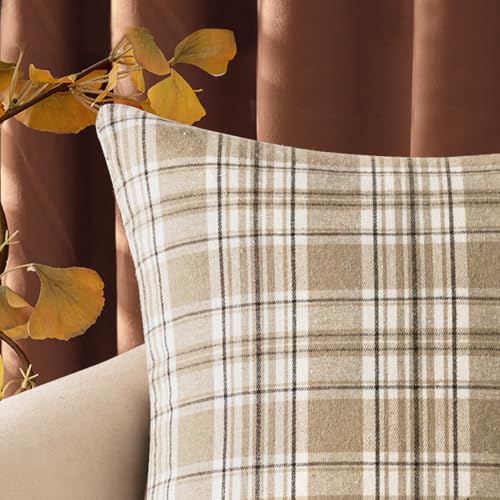 MIULEE Fall Plaid Pillow Covers Scottish Tartan 24x24 Neutral Khaki