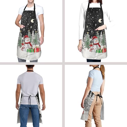 DZGlobal 33x28-Inch Funny Snowman Apron with Pockets for Cooking & Grilling