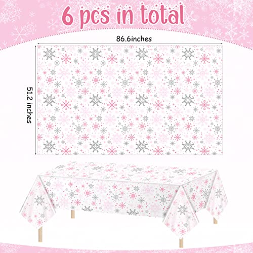 Jecery Pink Snowflake Winter Tablecloths - Set of 6 Waterproof Party Decorations