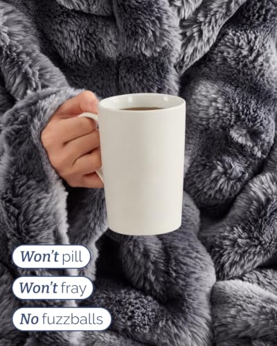 Queen Size Faux Fur Throw Blanket - Marble Black Bubble Pattern 90x90