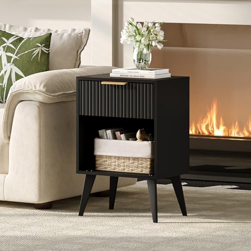 Nightstand with Fluted Panel and Storage - Black, 1 Variation
