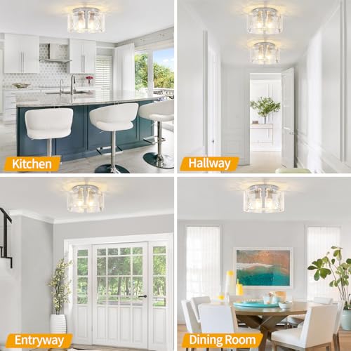 Brushed Nickel Semi Flush Mount Ceiling Light - 3 Lights, 15 Inch, Dimmable