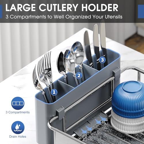 Urackify Gray Stainless Steel Dish Drying Rack 16.9 x 12.4 inches - Rustproof Kitchen Organizer