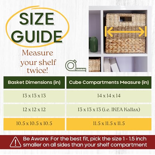 Natural Wicker Storage Cubes Set of 4 - 11x11 Inches, Foldable Organizers with Handles