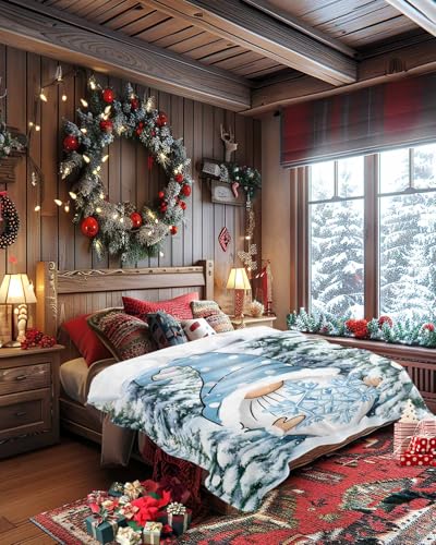 Blue Christmas Gnomes Throw Blanket 30x40 Flannel Fleece - Cozy Plush for Couch