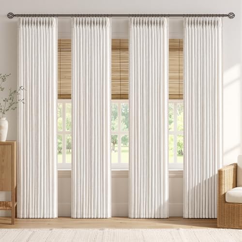 4-Piece Linen Curtains Set - Natural Pinch Pleated 96 Inch Long Window Drapes