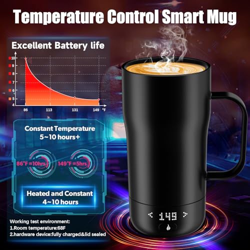 LEGARDLILIU Iron Black 18oz Self-Heating Coffee Mug with App Control, Temperature & LED Display