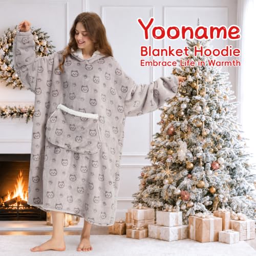 Silver Cat Wearable Blanket Hoodie for Women Men Oversized Sherpa Fleece