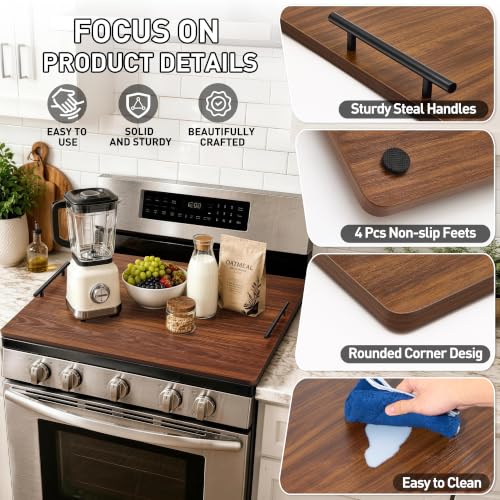 FUSOUBOTY Walnut Noodle Board Stove Cover with Handles - Kitchen Countertop Protector