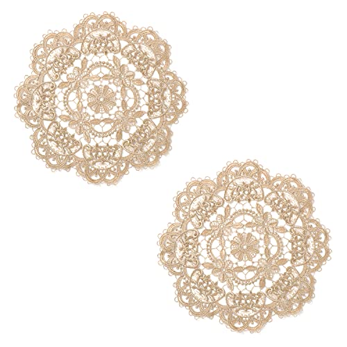 TEYOON 2-Pack 10 Inch Golden Daisy Crochet Doilies Handmade Round Placemat Rustic Table Decor