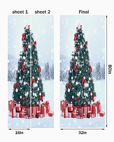 FLFK Peel and Stick Christmas Door Mural 32x80 Mt293 - Festive Snowy Landscape with Tree & Presents