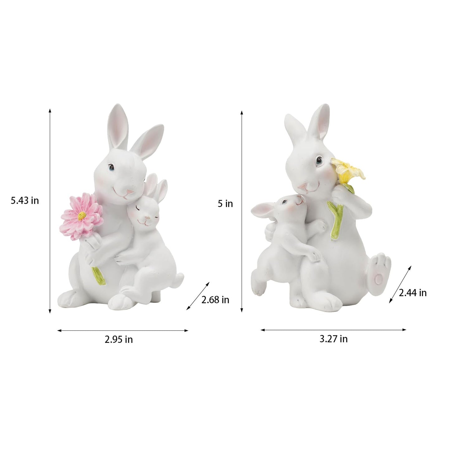 Braxio Easter Bunny Family Figurine Decoration - Bunny Collectible Figurines for Easter Decoration/Spring/Wedding Set of 2