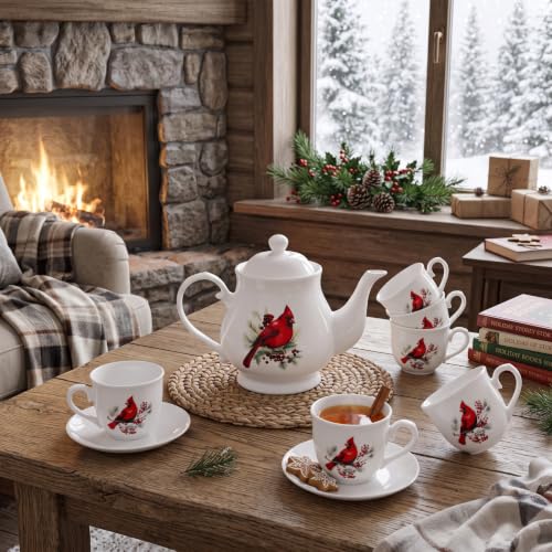 Vesici Cardinal Ceramic 7-Piece Tea Set with Teapot & 6 Cups