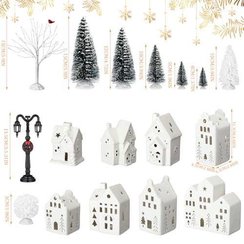 Cindeer Elegant 26-Piece White Ceramic Christmas Village Set