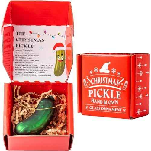 Haooryx German Christmas Pickle Ornament Tradition Decor - Glass Blown Green Cucumber Craft Pendant Tags with Rope for Christmas Tree House Decoration Tradition Xmas Holiday Party Favor Gift Supply