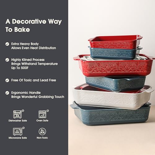 Ceramic Baking Dish Set of 3 Bright White Oven-Safe Casserole Pans