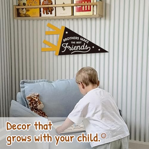 Boys Room Decor, Brothers Make the Best Friends Wall Hanging Pennant Flag Banner, Trendy Black Wall Decorations for Kids Boys Toddler Nursery Room Bedroom Playroom Decor