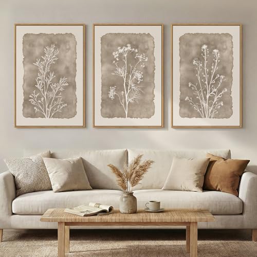 16x24 Inch 3 Piece Framed Neutral Botanical Wall Art Set - White & Beige