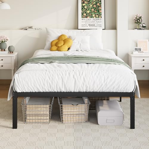 Allewie Twin Bed Frame with Storage - 14 Inch Metal Bed Frame Black - Stable & Easy Assembly