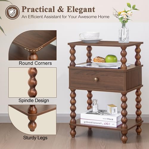 AWASEN Walnut Brown Mid Century Modern Nightstand with Storage