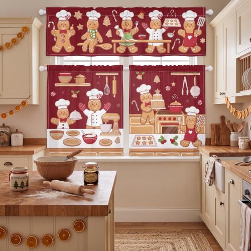 Gilprop 3 Pcs Chef Gingerbread Christmas Kitchen Curtain and Valance