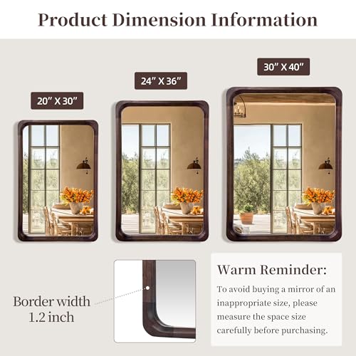 Solid Wood Bathroom Mirror for Wall 24 x 36 Inch, Rustic Rectangle