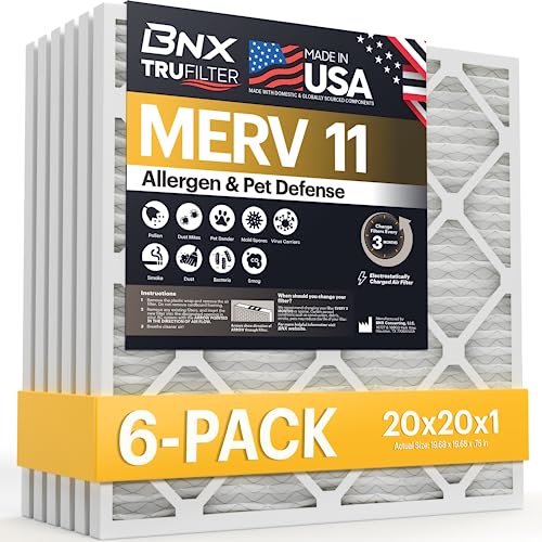 BNX 20x20x1 MERV 11 Air Filter 6-Pack for HVAC, Allergies & Dust - USA Made