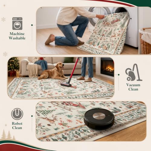 2x3 Beige Christmas Rug for Entryway, Washable Holiday Floor Mat