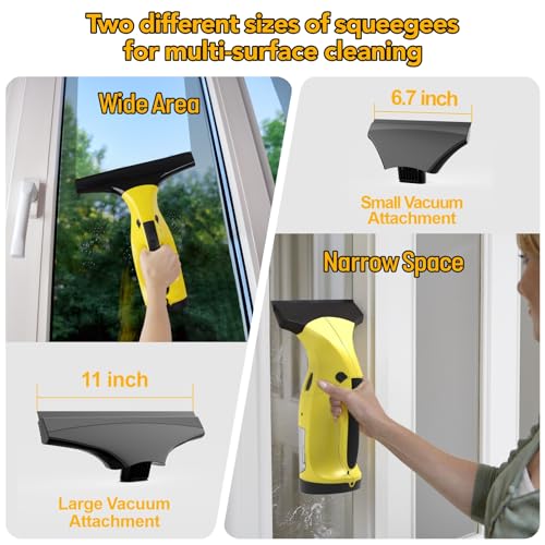 Rechargeable Window Vacuum Cleaner with 11in & 6.7in Squeegee Blades – Cordless Glass & Shower Cleaning