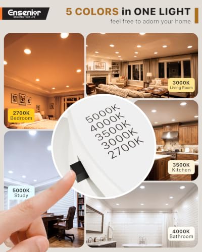 White 6 Inch LED Recessed Can Lights 5CCT 9W 1000LM 12 Pack - Ensenior