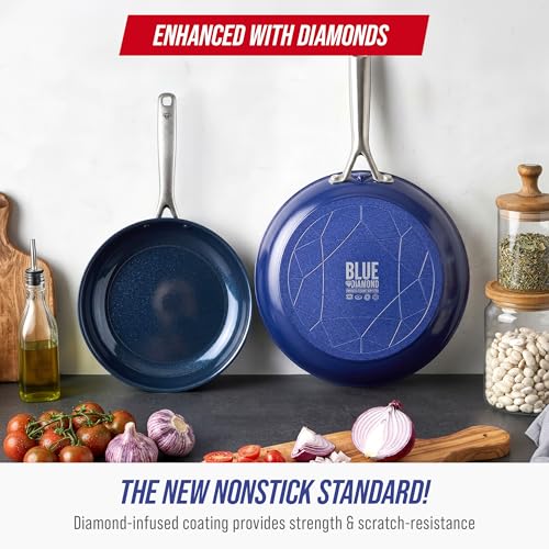 Blue Diamond 2-Piece Nonstick Frying Pan Set - 9.5" & 11" Ceramic Skillets, PFAS-Free, Oven & Dishwasher Safe