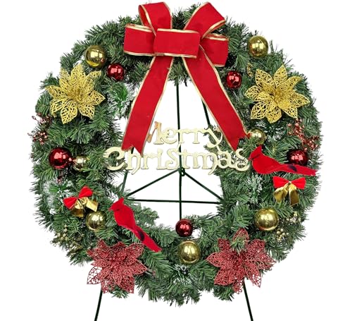 Artificial Bow Cemetery Wreaths - Christmas Grave Decor- Easel
