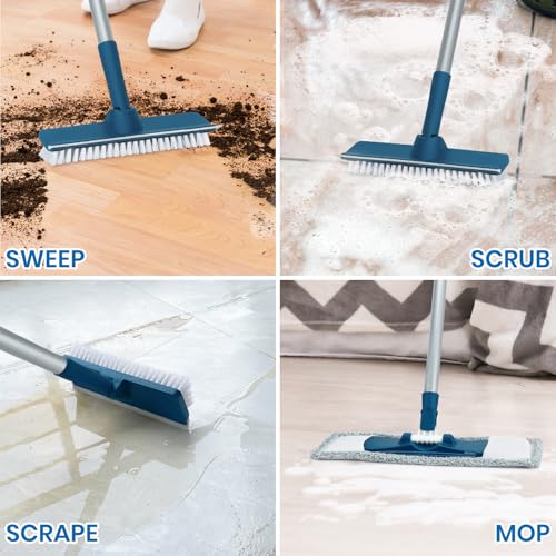 Foldable Mop and Bucket Set with Microfiber Flat Mop and Scrub Brush, Space-Saving Floor Cleaning Kit