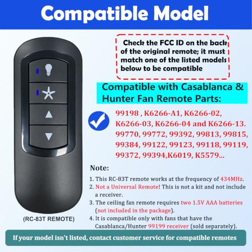 Ceiling Fan Remote Control for Hunter & Casablanca - 4 Speeds & Light Dimming